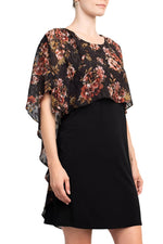 Glamour Nights Scoop Neck Floral Print Cape Short Sleeve ITY Dress - Glamourous Grace