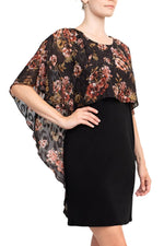 Glamour Nights Scoop Neck Floral Print Cape Short Sleeve ITY Dress - Glamourous Grace