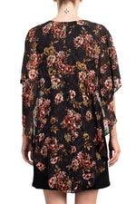 Glamour Nights Scoop Neck Floral Print Cape Short Sleeve ITY Dress - Glamourous Grace