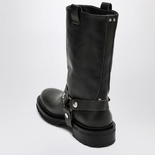 Kurt Boots In Black Leather With Buckle - By Baano