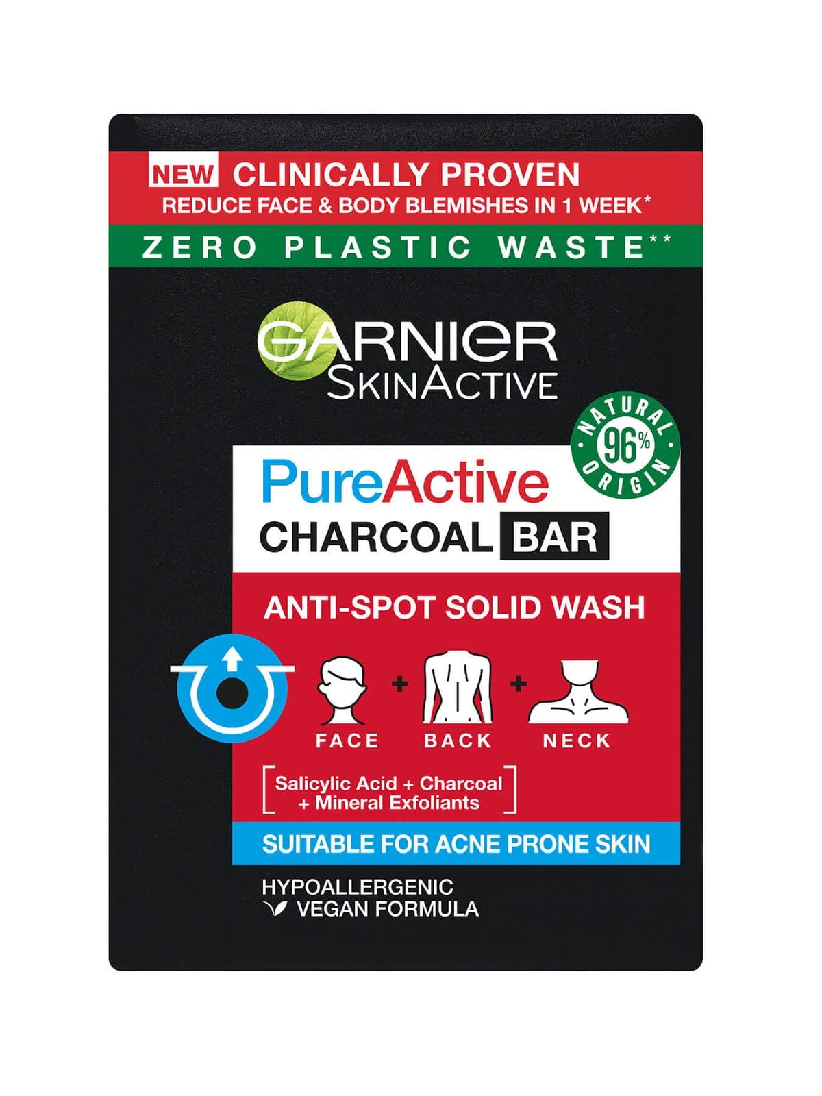 Garnier Pure Active Anti-Spot and Blackhead Solid Wash Charcoal Bar 100g