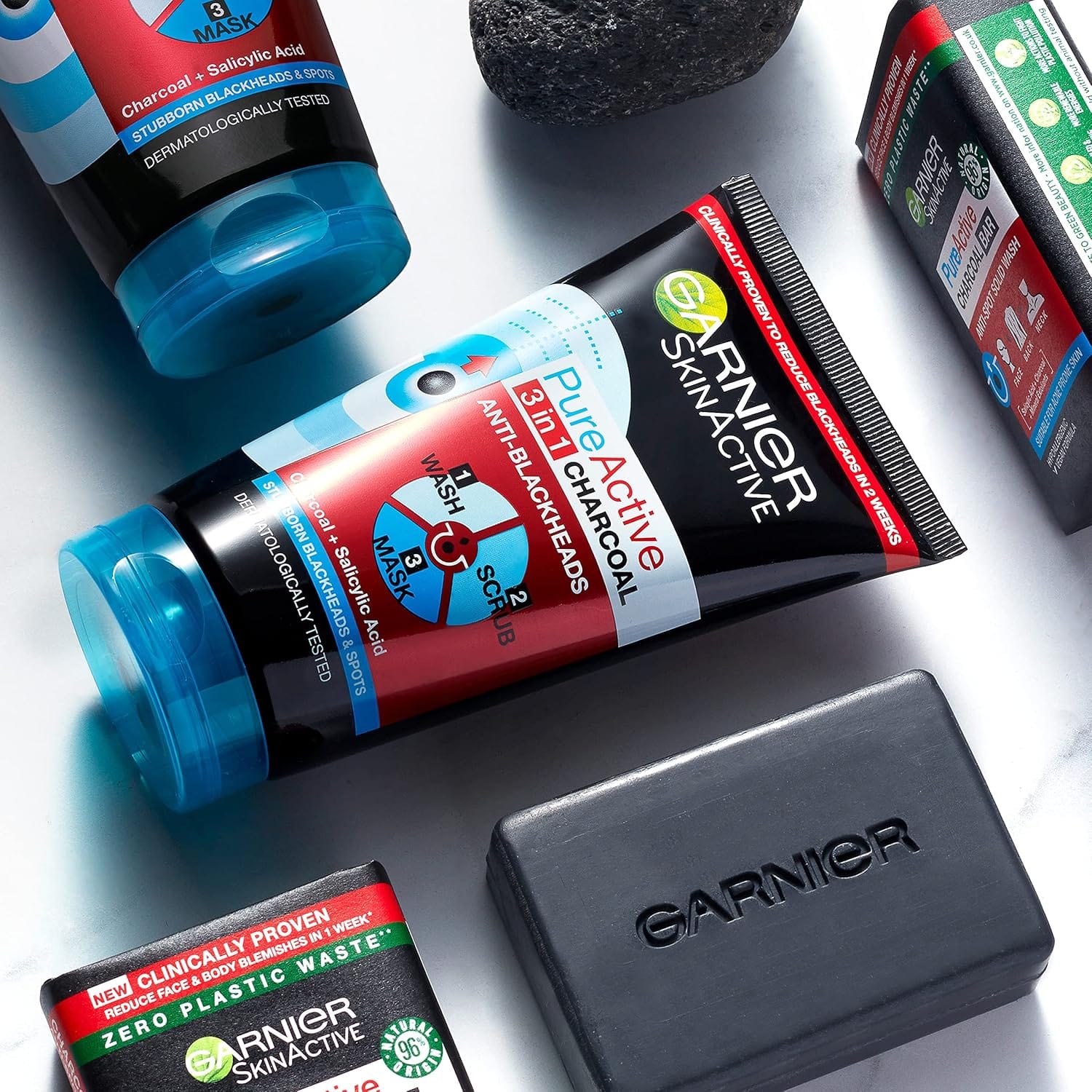 Garnier Pure Active Intensive 3in1 Charcoal Anti-Blackhead, Face Cleanser 50 ml 3 Pack