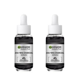 Garnier Skin Active 4% AHA + BHA & Niacinamide Charcoal Face Serum 30 ml 2 Pack