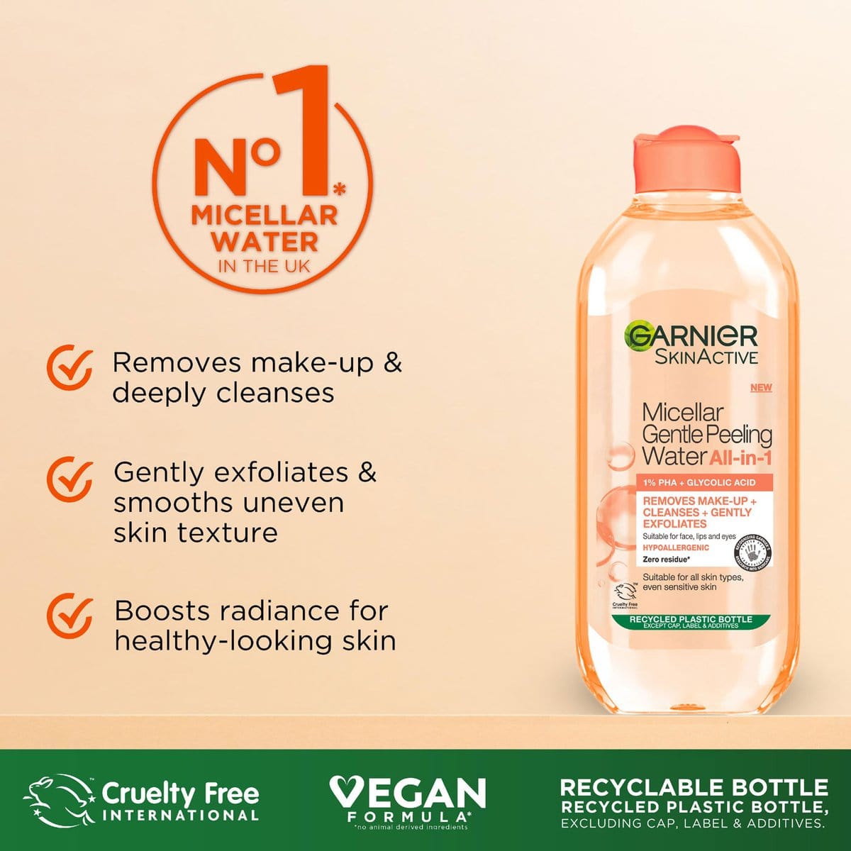 Garnier Skin Active Micellar Gentle Peeling Water Cleanse, Exfoliate & Glow 400 ml / 13.5 fl oz