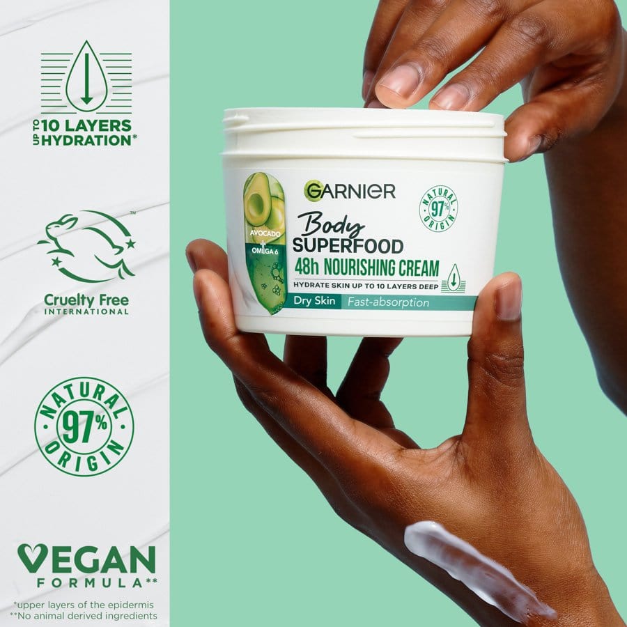 Garnier Superfood Avocado & Omega 6 Superfood Nourishing Body Cream 380ml 3 Pack