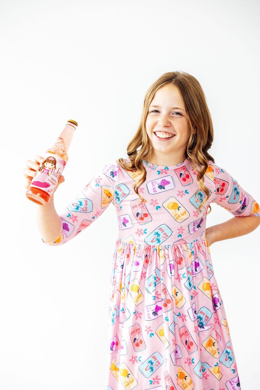 Girly Pop 3/4 Sleeve Pocket Twirl Dress