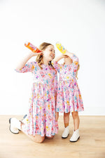 Girly Pop 3/4 Sleeve Pocket Twirl Dress