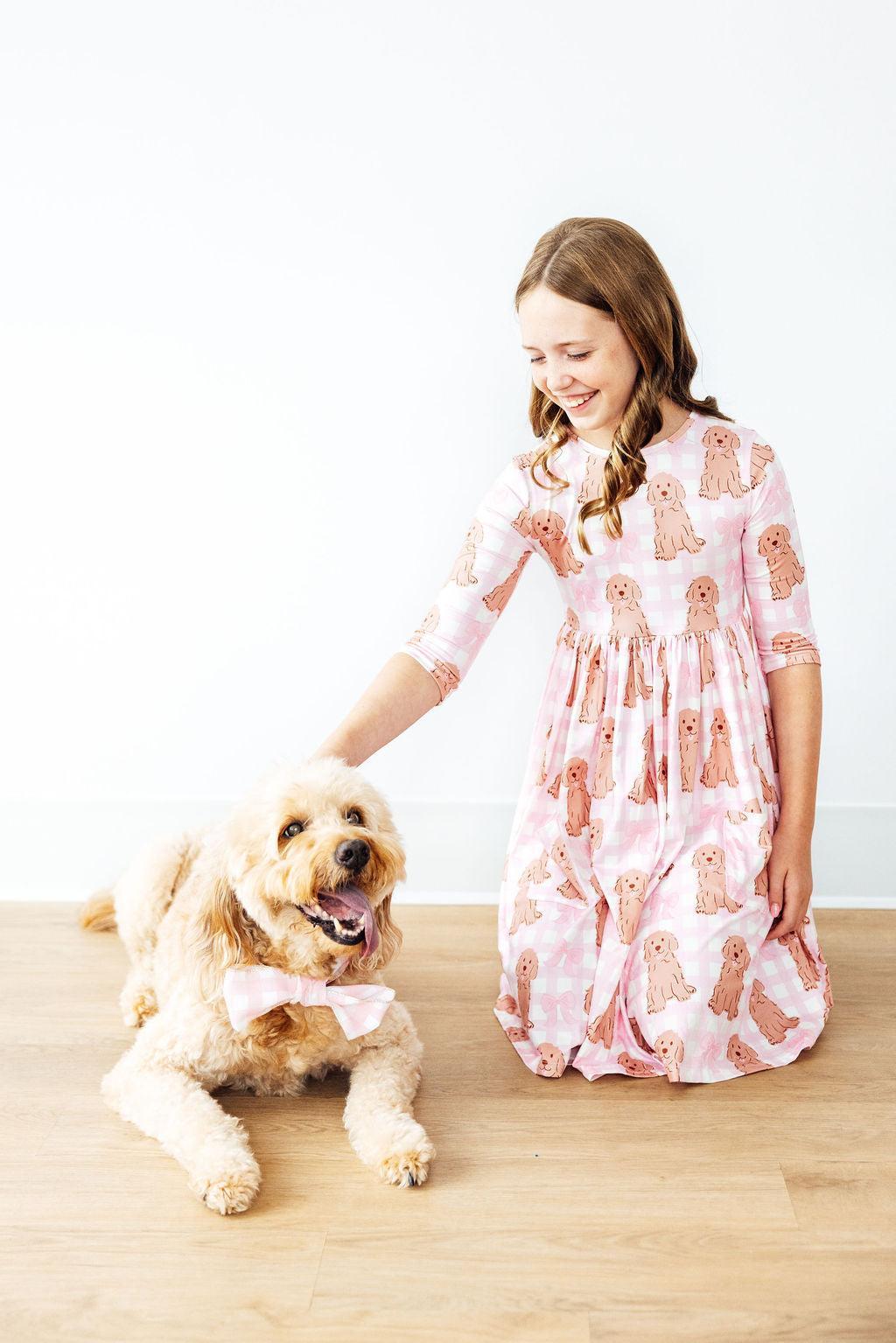 Goldendoodle 3/4 Sleeve Pocket Twirl Dress