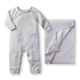 Raglan Knit Romper & Jacquard Blanket Gift Set - By Baano