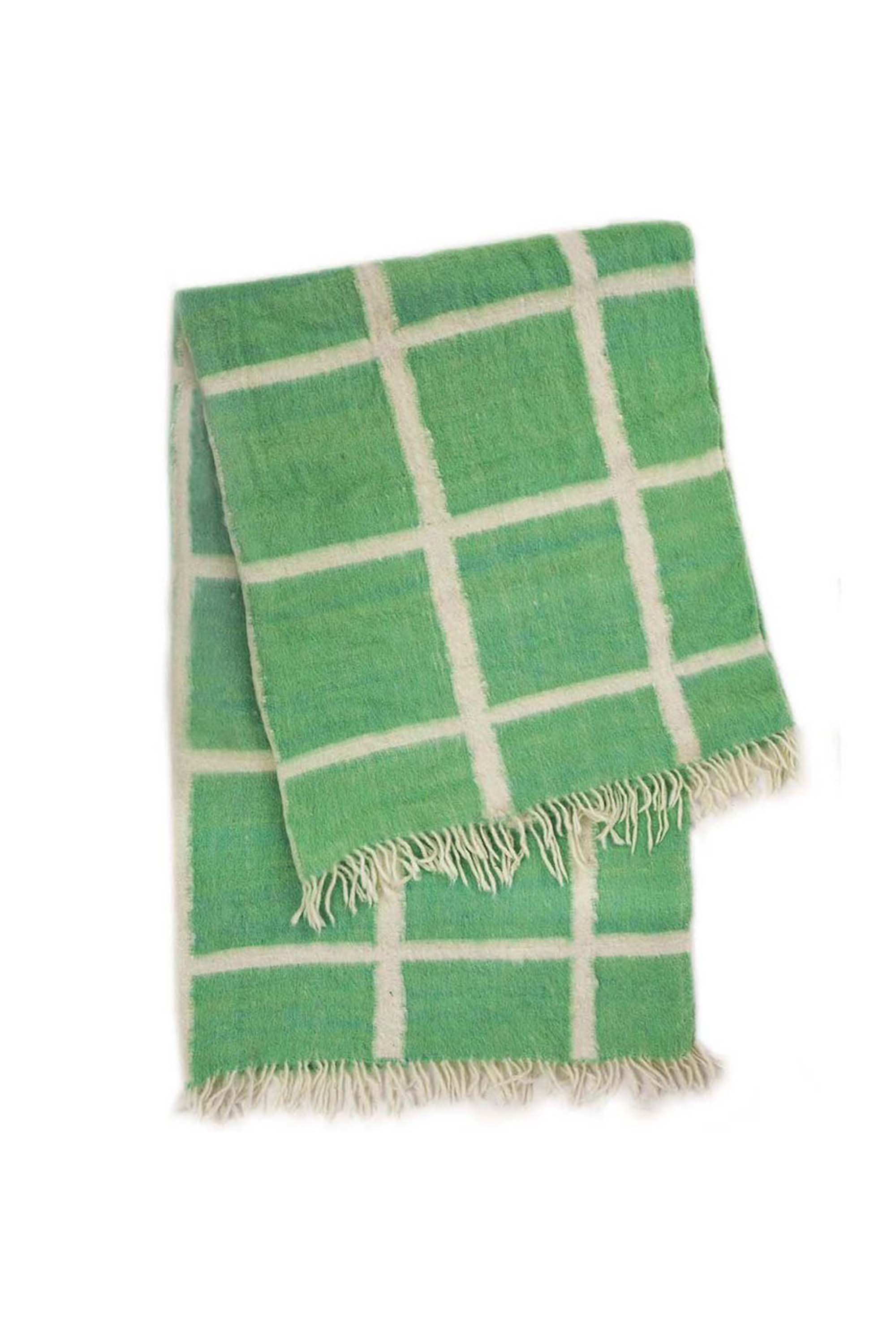 Made to order -  Momos Grid Blanket- Natural White and Green
