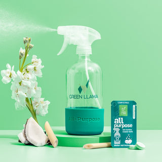 All-Purpose Spray Glass Bottle Cleaning Kit with Lemongrass Essential Oil Green Llama