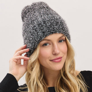 Fuzzy Lurex Metallic Knit Winter Beanie Hat