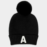 -A- Initial Monogram Faux Fur Pom Pom Knit Beanie Hat