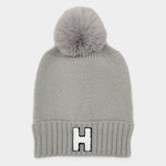 -H- Initial Monogram Faux Fur Pom Pom Knit Beanie Hat