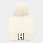 -H- Initial Monogram Faux Fur Pom Pom Knit Beanie Hat
