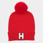 -H- Initial Monogram Faux Fur Pom Pom Knit Beanie Hat