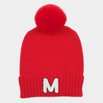 -M- Initial Monogram Faux Fur Pom Pom Knit Beanie Hat