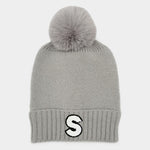 -S- Initial Monogram  Faux Fur Pom Pom Knit Beanie Hat