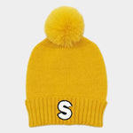 -S- Initial Monogram  Faux Fur Pom Pom Knit Beanie Hat