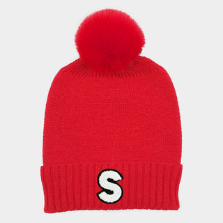 -S- Initial Monogram  Faux Fur Pom Pom Knit Beanie Hat