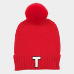 -T- Initial Monogram Faux Fur Pom Pom Knit Beanie Hat