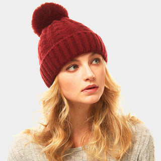 Cable Knit Pom Pom Solid Beanie Hat