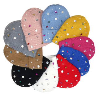 Pearl Jewel Embellished Fleece Lining Knit Beanie Hat