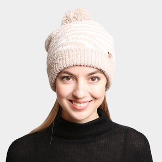 Zebra Lined Pom-Pom Beanie