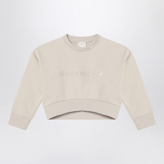 Cream-colored Cropped Sweatshirt With Logo - By Baano