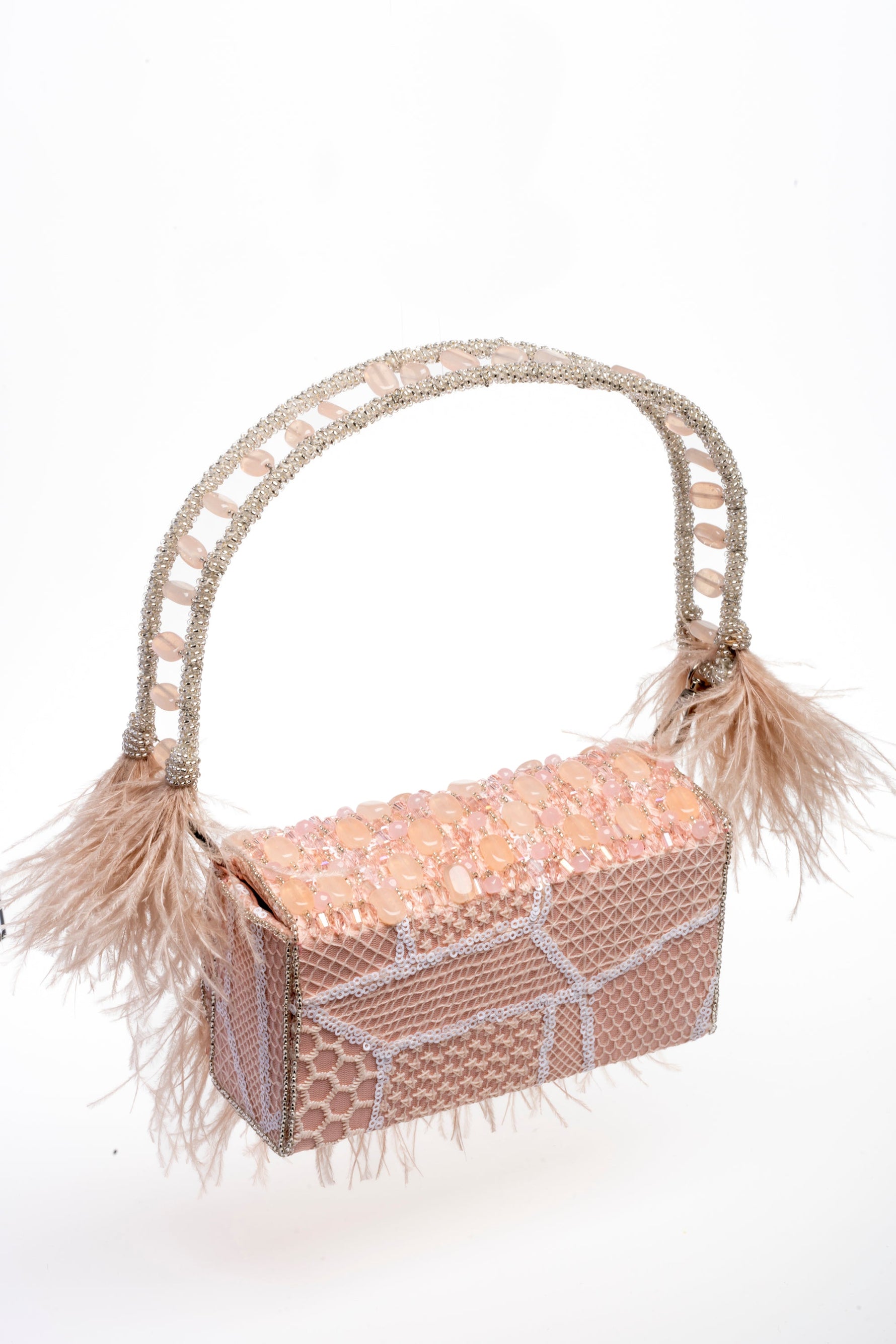 Peach Flap Bag with Feathers - By Baano