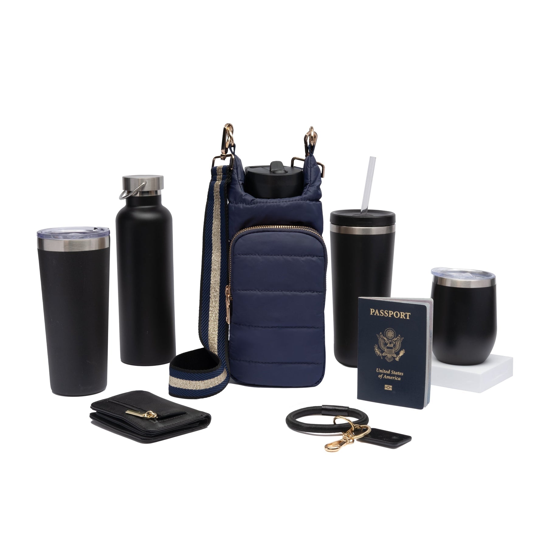 Navy Blue Matte HydroBag® with Navy/Gold Strap