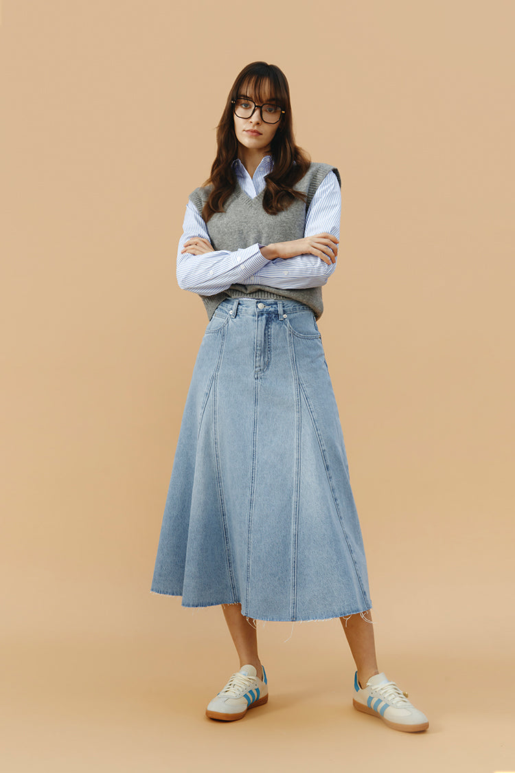 Monica Swing Denim Midi Skirt HJ806 Hey Joanie