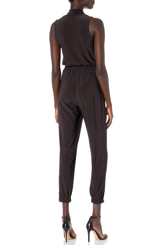 Laundry V-Neck Zipper Front Sleeveless Ruched Solid Jumpsuit - By Baano