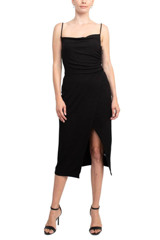 Laundry Spaghetti Strap Adjustable Strap Cowl Neck Slit Side Zipper Back Solid Knit Dress - By Baano