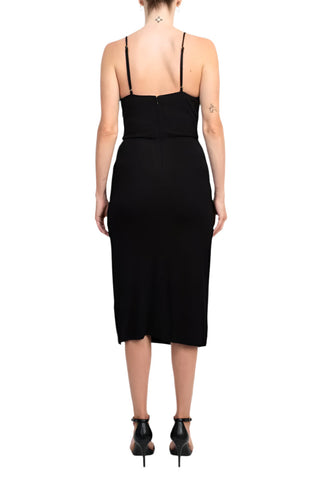 Laundry Spaghetti Strap Adjustable Strap Cowl Neck Slit Side Zipper Back Solid Knit Dress - By Baano
