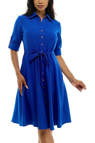 Sharagano Collared Short Tie Waist Solid Scuba Crepe Dress - Glamourous Grace