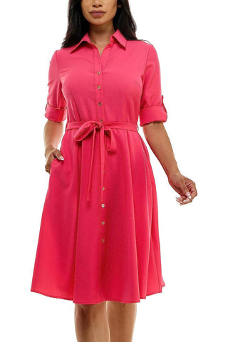 Sharagano Collared Short Tie Waist Solid Scuba Crepe Dress - Glamourous Grace
