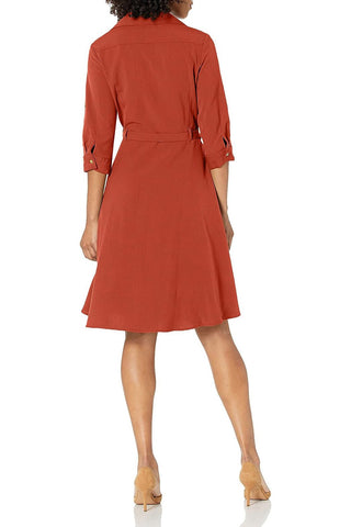 Sharagano Collared Short Tie Waist Solid Scuba Crepe Dress - Glamourous Grace