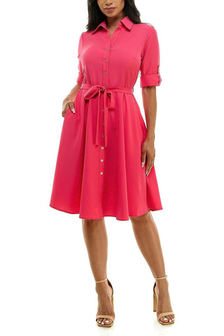 Sharagano Collared Short Tie Waist Solid Scuba Crepe Dress - Glamourous Grace