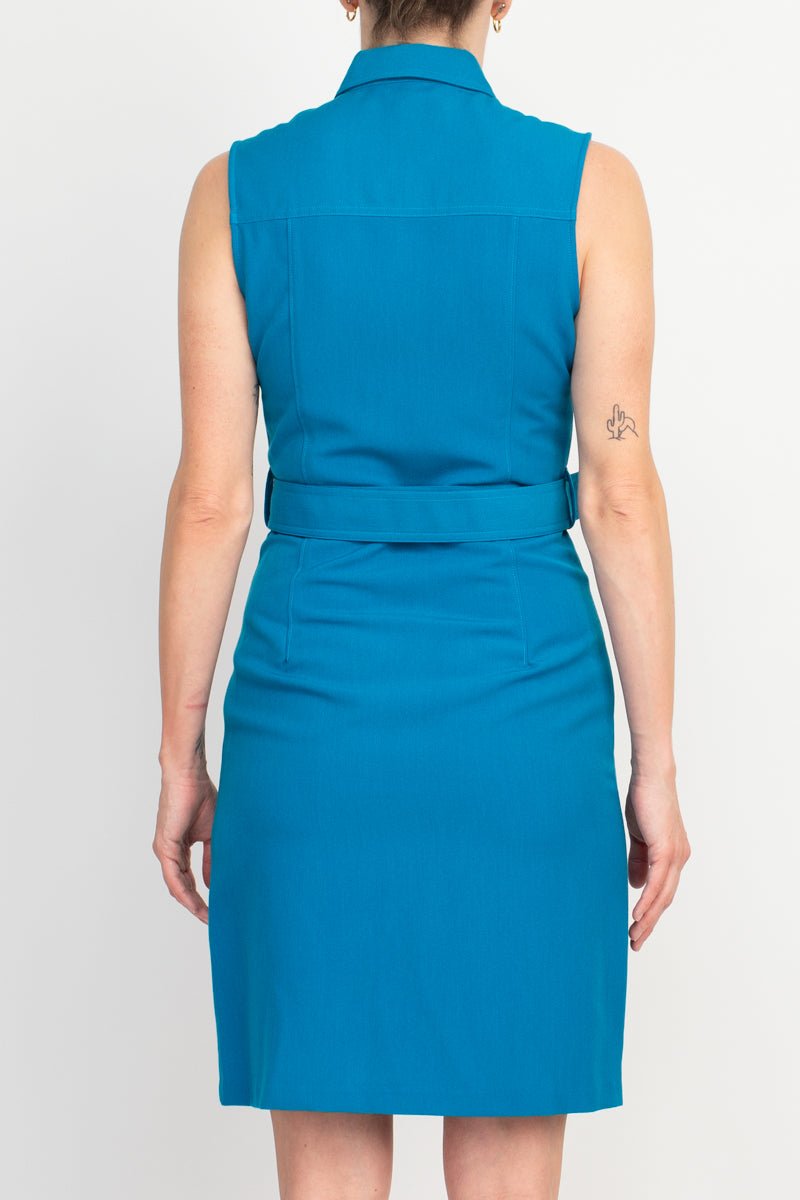 Stylish Sharagano Belted Zip Front Dress with Pockets - Glamourous Grace