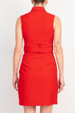 Stylish Sharagano Belted Zip Front Dress with Pockets - Glamourous Grace