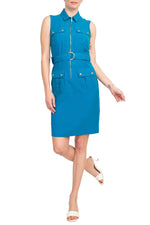 Stylish Sharagano Belted Zip Front Dress with Pockets - Glamourous Grace