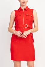 Stylish Sharagano Belted Zip Front Dress with Pockets - Glamourous Grace