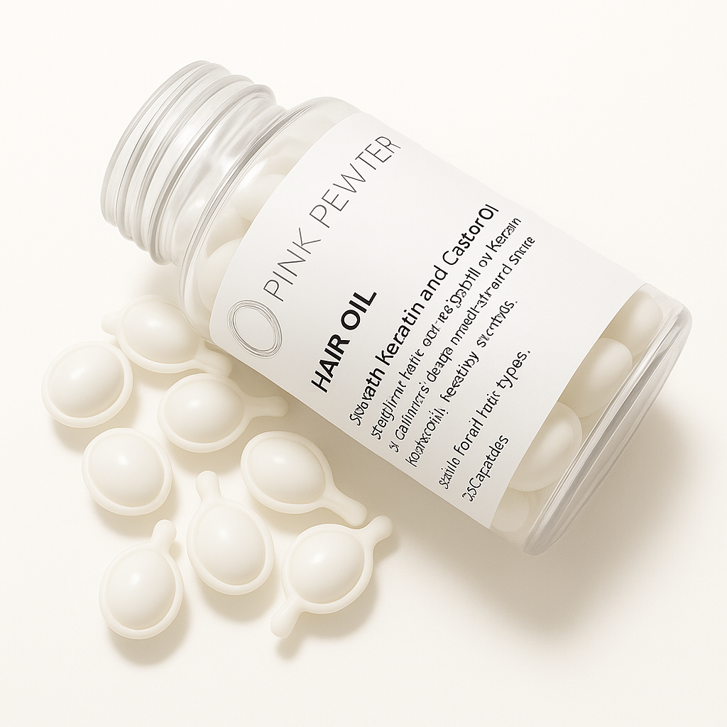 Hair Oil Capsules – Strengthening Blend with Olive, Jojoba, Sunflower Seed, Castor Oil, Rosemary & Keratin (Repair and Frizz Control)