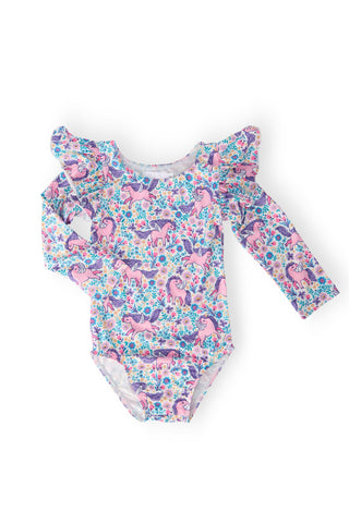 Head in the Clouds L/S Flutter Sleeve Leotard - By Baano