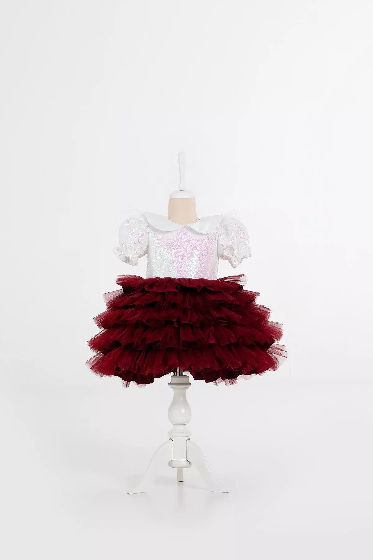 Helena White & Burgundy Party Dress - By Baano
