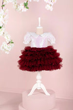 Helena White & Burgundy Party Dress - By Baano