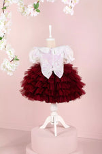 Helena White & Burgundy Party Dress - By Baano