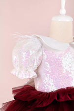 Helena White & Burgundy Party Dress - By Baano