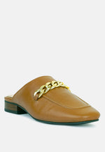 Honey Leather Chain Detail Mules